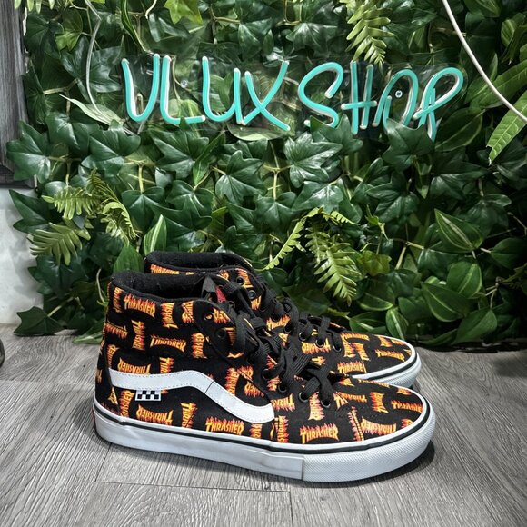 Vans X Thrasher Sk8 Hi Pro Black Mens Size 11.5 Flames Script Y2K - Picture 1 of 8